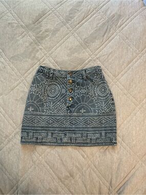 Free People Blue Button-Front Bandana Print Mini Skirt